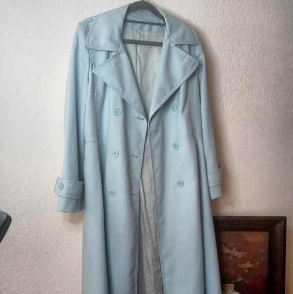 Vintage Sky Blue Trench Coat - Picture 7 of 8